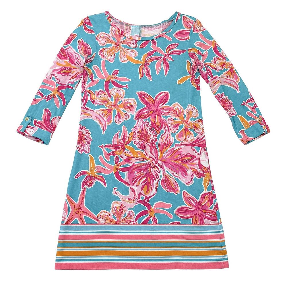 Lilly Pulitzer Sea Blue Via Sunny Linden Dress Size XS 3/4 Sleeve Resortwear